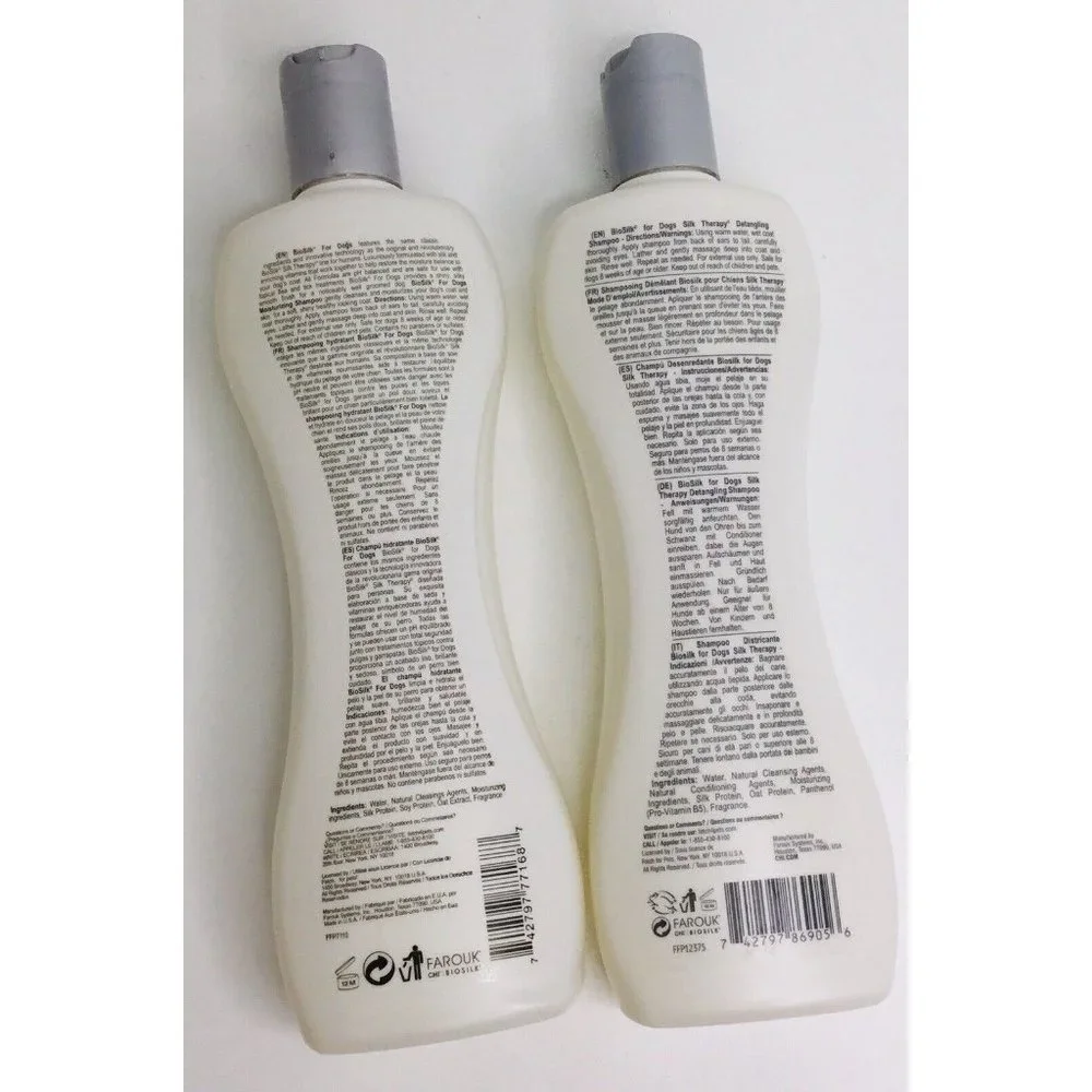 2 BIOSILK DOGS Silk Therapy DETANGLING Shampoo MOISTURIZING Shampoo 12oz